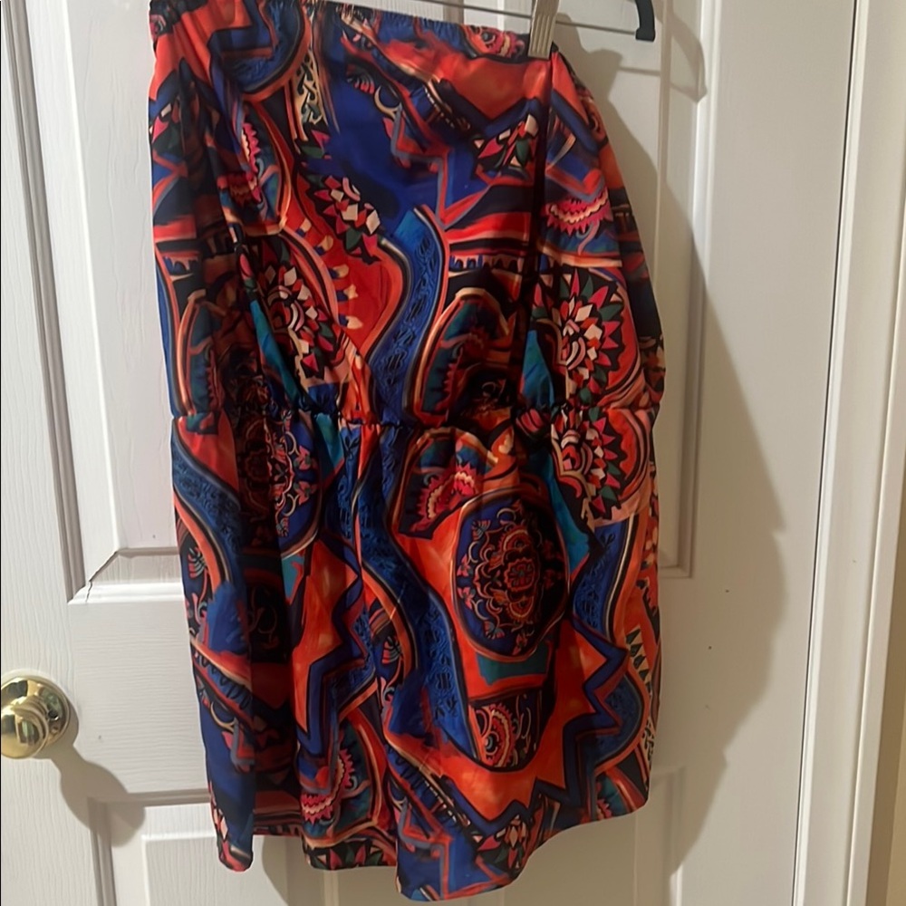 SHEIN Orange and Blue Strapless Romper